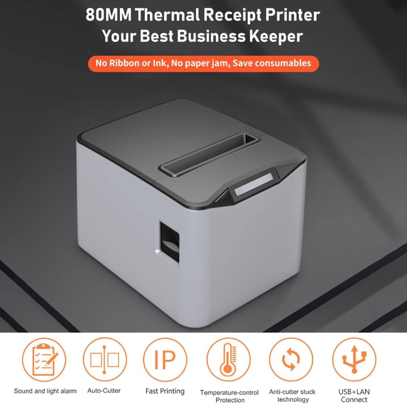 Bisofice Bondrukcer 80 mm Hőpapíros Nyugtanyomtató 220 mm/s - USB + LAN Csatlakozás, Kasszafiók Vezérlés, ESC/POS, Win/Linux/MAC Kompatibili