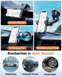 VANMASS Autós Telefontartó, Univerzális Szélvédőre és Szellőzőrácsra, Tapadókorongos, 360° Forgatható, Fekete 7