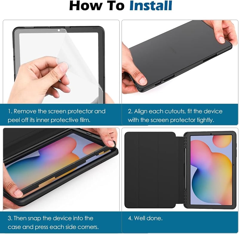 Samsung Galaxy Tab S6 Lite védőtok - MoKo 9H edzett üveg, állvány, stifttartó (fekete)