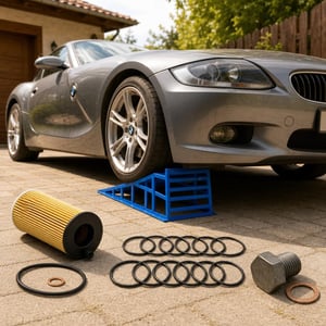 Set za izmjenu ulja BMW: filter ulja + 10x O-prsten 53 mm + vijak s brtvom + rampa za auto