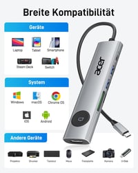 Acer 7-in-1 USB-C Hub - 4K@60Hz HDMI Adapter, 100W PD Töltés, 2 USB 3.0 Port, Kártyaolvasó, Képernyővezérlés - MacBook, Surface, iPhone Komp 8