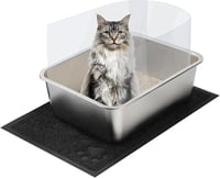 RANYPET Rozsdamentes Acél Macskatoalett Szett - Fröccsenésgátlóval, Alomlapáttal és Alátéttel, Szagmentes, L Méret, Ezüst-Fehér 1