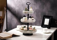 ZYOOO 3 Szintes Fehér Vintage Fém Tortatartó Állvány - Esküvői Rendezvény Desszert Kínáló - Elegáns Cupcake Tartó 2