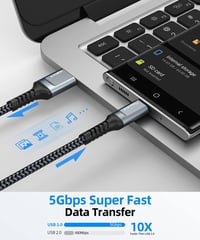 SUNGUY USB 3.0 - USB C Gyorstöltő Kábel 30cm, 5Gbps Adatátvitel, Univerzális 4