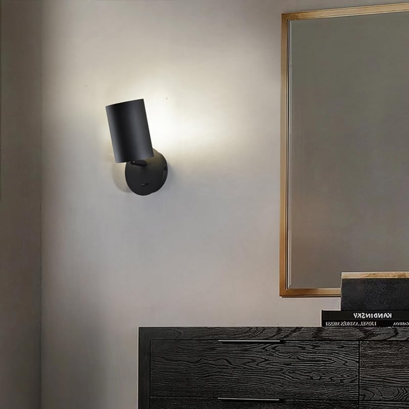 ouglres Fekete Fali Lámpa Kapcsolóval - 90° Forgatható Alumínium Modern Falikar E14 Foglalattal - Hálószoba, Nappali, Folyosó, Hotel Világít