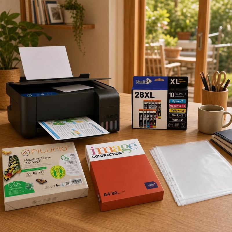 Printer Rescue paket: 10x 26XL spremnik + 250 listova A4 papira + 500 crvenih listova + 100 A4 mapa