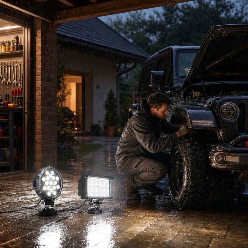 Garažni rasvjetni set: 1x 45W LED radno svjetlo + 1x 51W okrugla radna lampa