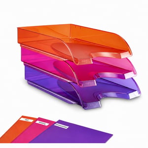 Set tăvițe pentru documente CEP Happy Vibe – 3 din 5 bucăți, A4 și 24x32 cm, culori asortate, organizator de birou