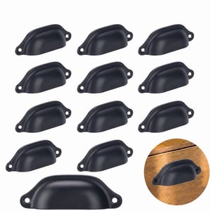 Vintage nábytková úchytka Anyuan Boy v tvare mušle, čierne železo – sada úchytiek na skrine, zásuvky a komody so skrutkami 9,8 x 3,3 cm – 15-dielna sada