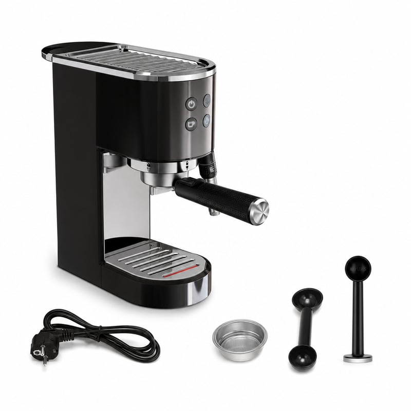 Krups Virtuoso+ XP444G kompakt espresso aparat za kavu, tlak pumpe 15 bara, s parnom mlaznicom, crni — bez spremnika za vodu (stanje: vidi 2. sliku)
