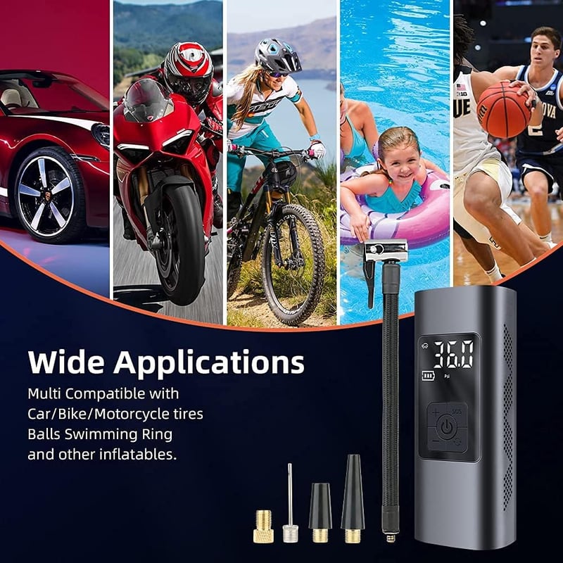 Gyors Elektromos Pumpa 6000mAh - 150PSI Kompresszor Autóhoz, Biciklihez, Motorhoz LED-del
