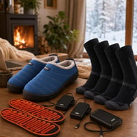 Zimski paket za topla stopala: plišane papuče + grijani ulošci + 3 para merino čarapa + power bank 1