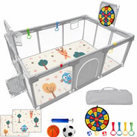 BabyJoy dječja igraonica 120x180 cm s čičak metom, košem za košarku i golom, sigurna i prostrana dječja ogradica s dodacima 1