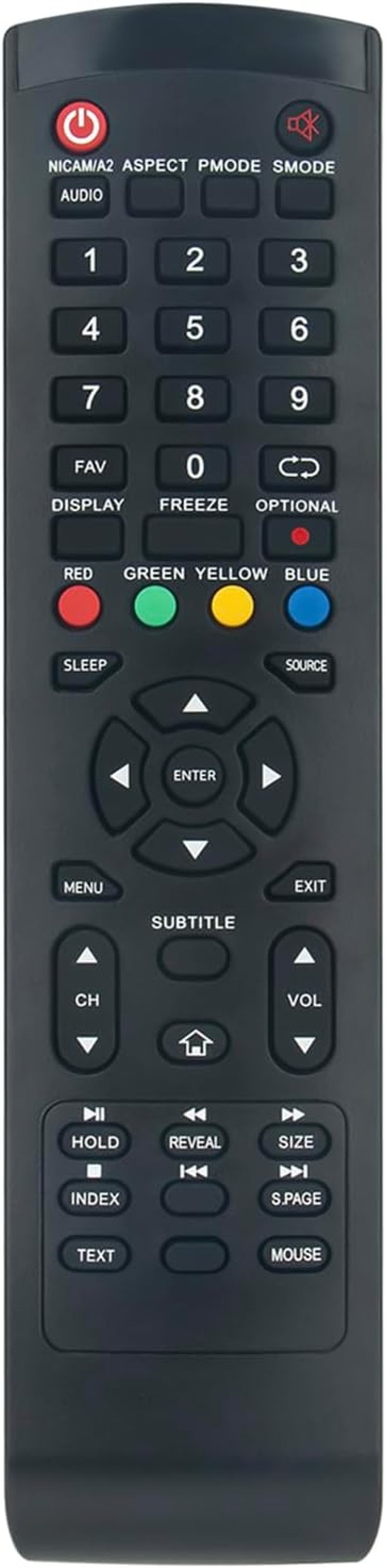 ALLIMITY Univerzális Távirányító AKAI TV-hez - Kompatibilis AKTV3223, AKTV3228-SMART, AKTV4328H Modellekkel - 10m Hatótávolság, Ergonomikus
