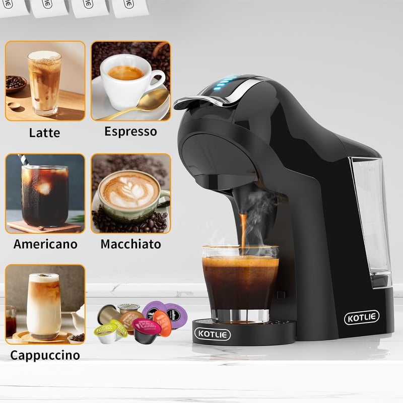 KOTLIE 5 az 1-ben Kávéfőző - Nespresso, Dolce Gusto, Őrölt Kávé és ESE Kapszula Kompatibilis, Hideg-Meleg Főzés, 19 Bar, Érintésvezérléssel