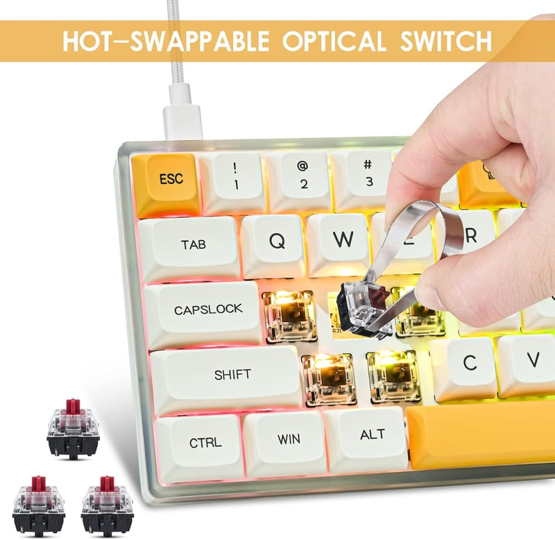 SOLIDEE 60% kompakt mechanikus gamer billentyűzet, RGB, hot-swap, piros kapcsolók, méz-tej szín