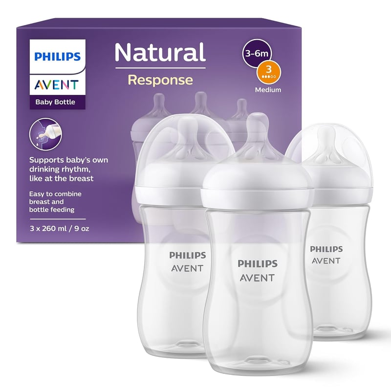 Philips Avent Natural Response Cumisüveg Szett - 3 db 260 ml-es BPA-mentes Cumisüveg Újszülötteknek 1 Hónapos Kortól, Szellőző Rendszerrel