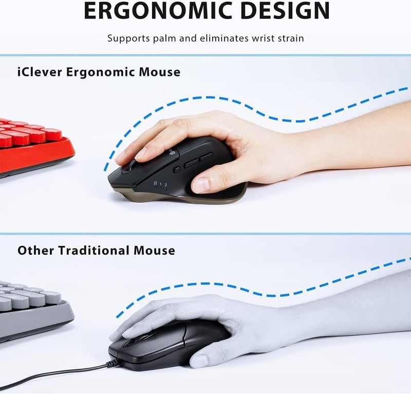 iClever Bluetooth egér, ergonomikus vezeték nélküli egér, újratölthető, 2400 DPI, 7 gomb, fekete
