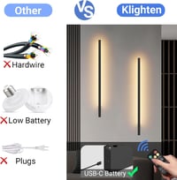 Klighten Akkumulátoros Fali Lámpa 2db - 10000 mAh Tölthető, Távirányítós, Fényerőszabályozós, 100 cm, 6W, 3000K-6000K, Fekete, Nappali Világ 2