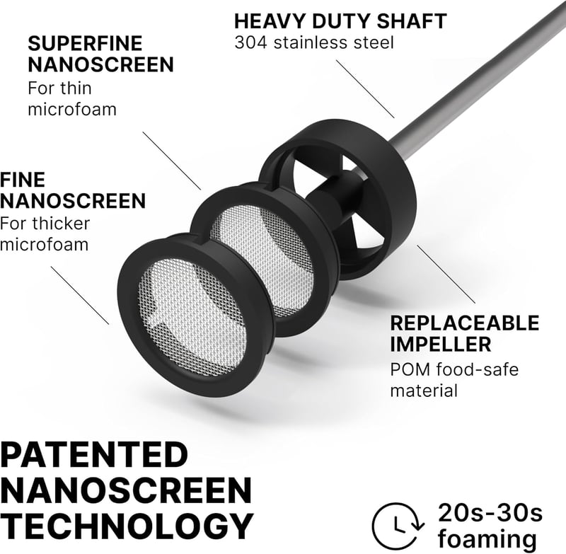 Subminimal NanoFoamer V2 Kézi Tejhabosító | Mikro-habosított Tej Barista Minőségű Kávéitalokhoz | Elemes Tejhabosító Cappuccino, Latte és Fo