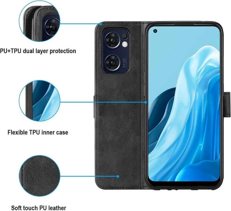 Oppo Find X5 Lite 5G bőr pénztárcatartó tok 3 kártyahellyel