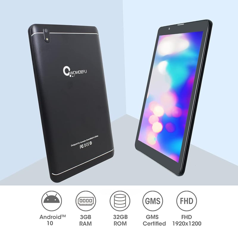 CWOWDEFU 8 colos Android 10, 4G LTE WiFi Android táblagép és telefon, GPS-szel (Fekete)