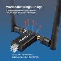 Aigital WiFi Adapter 1200 Mbit/s DualBand USB 3.0 - Vezeték nélküli hálózati vevő 2 antennával, dokkoló állomással laptophoz, PC-hez, Window 5
