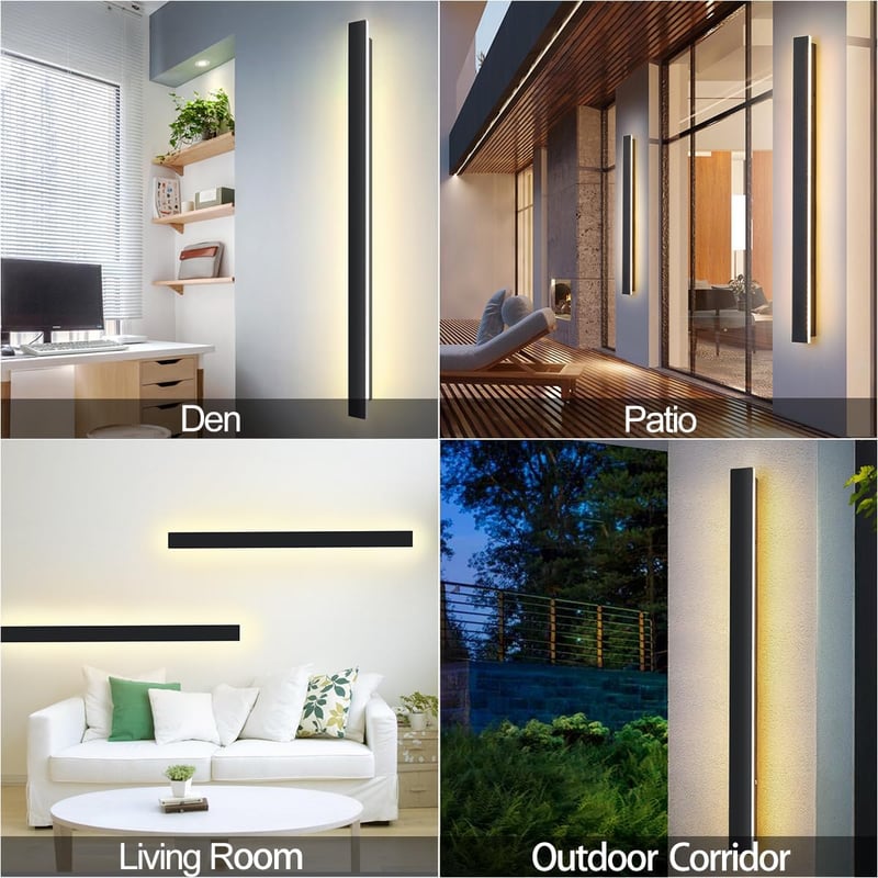 ZTWLEED 60cm Fekete LED Fali Lámpa - 12W Meleg Fehér 3000K Kültéri Világítás IP65 Vízálló Alumínium Villa Terasz Kert Folyosó Erkély