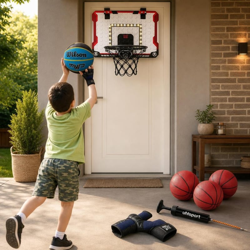 Kosárpárbaj otthonra: 7-es kosárlabda + LED mini palánk + labdapumpa + edzőkesztyű