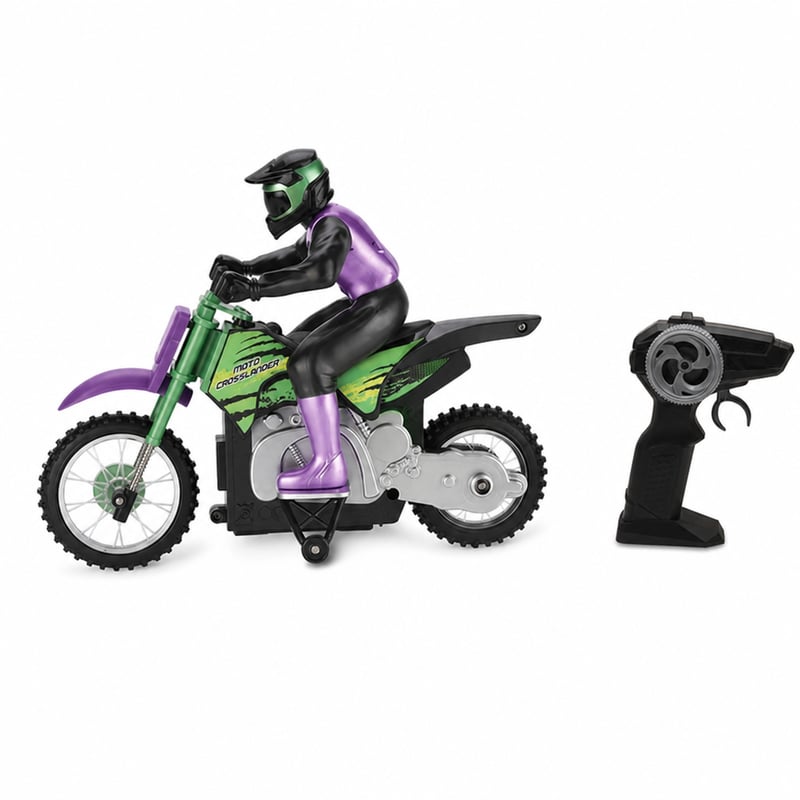 RC motorka na diaľkové ovládanie LEXIBOOK Crosslander RC18LXB vo fialovej farbe, 12 km/h — bez bočných chráničov a nabíjačky (stav: pozri 2. obrázok)