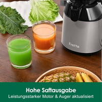 Fretta Slow Juicer 135mm XXL Nyílással - 1,8L Hidegpréselő Gyümölcs és Zöldségprés, Egész Gyümölcsökhöz, BPA-mentes Tritan Anyag, 250W, Szür 4
