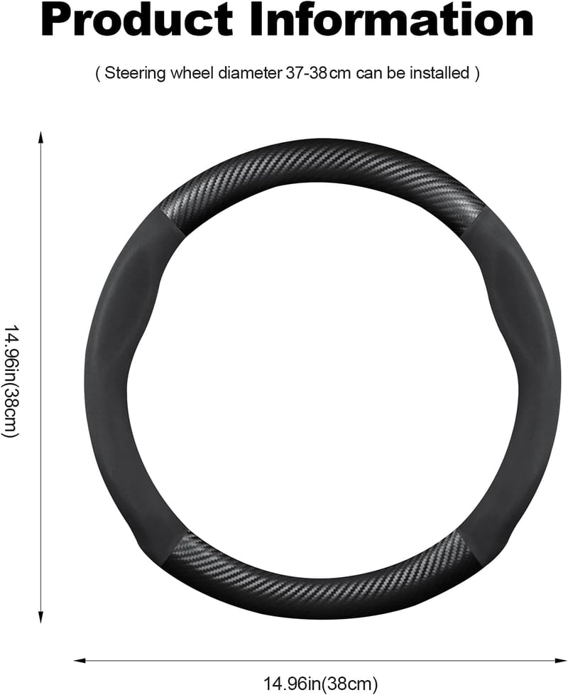 Ergocar Kerek Szénszálas Bőr Kormányvédő 38cm - Fekete, Csúszásgátló