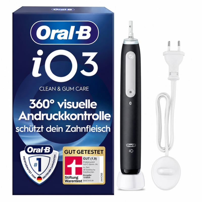 Periuță de dinți electrică Oral-B iO Series 3 Negru, tehnologie oscilant-rotativă, protecție pentru gingii, Bluetooth — fără cap de periaj (stare: vezi a 2-a imagine)