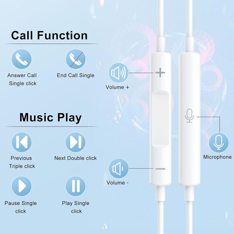 USB-C vezetékes fülhallgató mikrofonnal – iPhone 15, Samsung S24/S23, iPad és más készülékekhez, HiFi sztereó hangzás, fehér