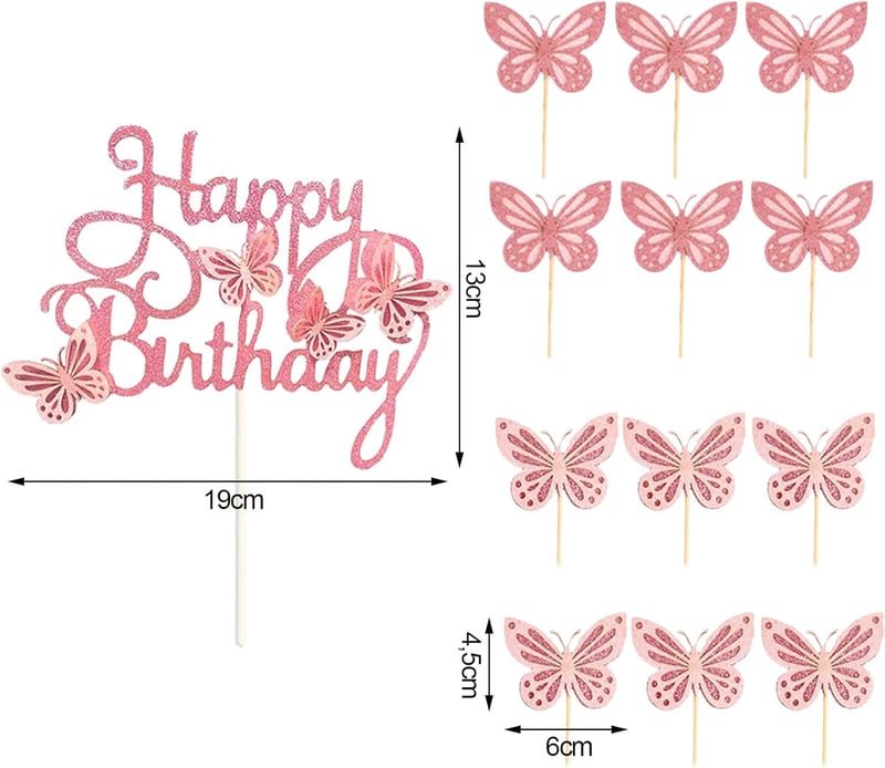 Butterfly Pillangós Születésnapi Torta Dekoráció Kislányoknak - Csillogó Rózsaszín Tortadísz Szett Gyerekeknek 1-5 Éves Korig