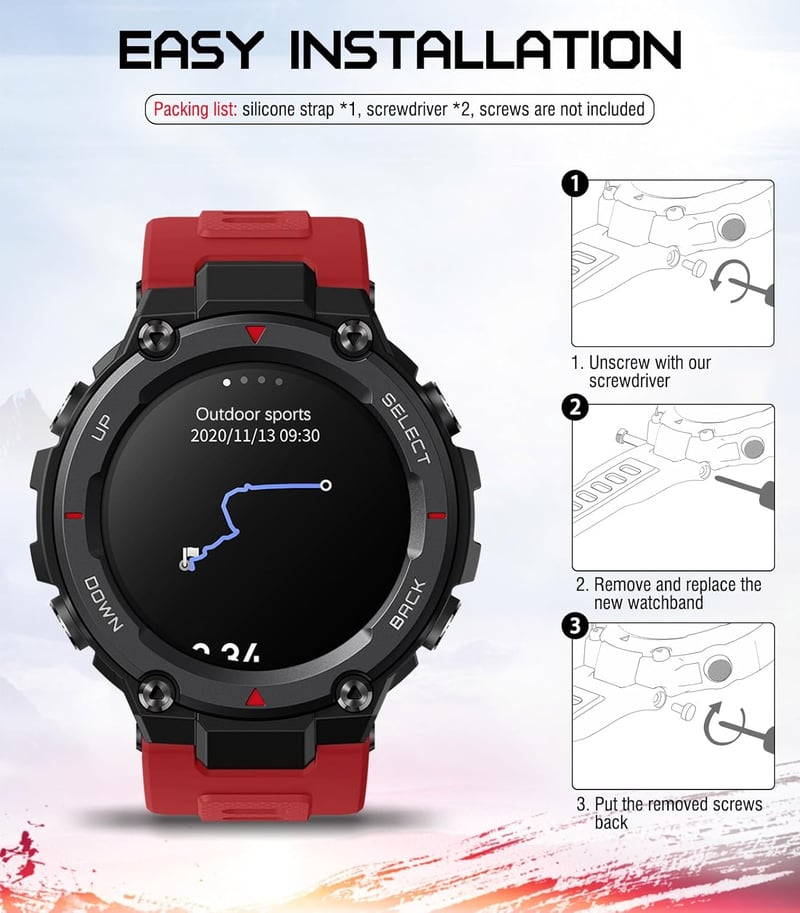 MoKo Szilikon Szíj Amazfit T-Rex/T-Rex Pro Okosórához - Puha Sportpánt Csavarhúzókkal, Csereszíj Okosóra Kiegészítő