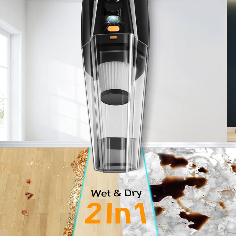 Akkus Kézi Porszívó LED Fénnyel - 120W-os Erős Autós és Otthoni Mini Porszívó Nedves-Száraz Tisztításhoz