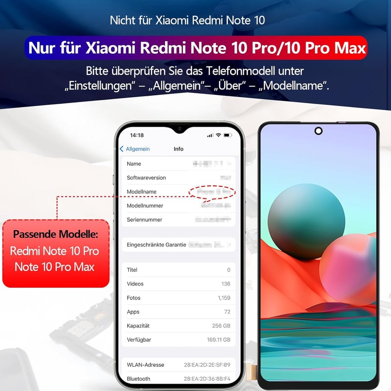 RongZy LCD Kijelző Xiaomi Redmi Note 10 Pro/Max Telefonhoz - Érintőképernyős Digitalizáló Csereképernyő Szerelőkészlettel, Fekete