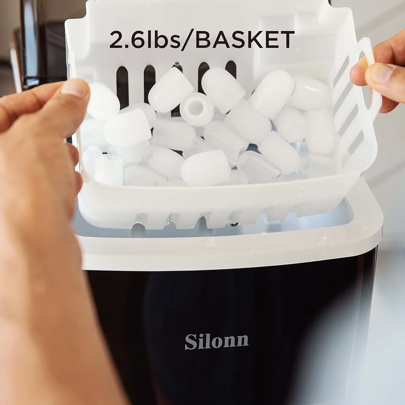 Silonn Jégkockakészítő Gép - 9 Kocka 6 Perc Alatt, 12kg/24 Óra, Öntisztító Funkció, 2 Méretű Jégkocka, 2L Víztartály, Fekete, Konyhai-Irodai