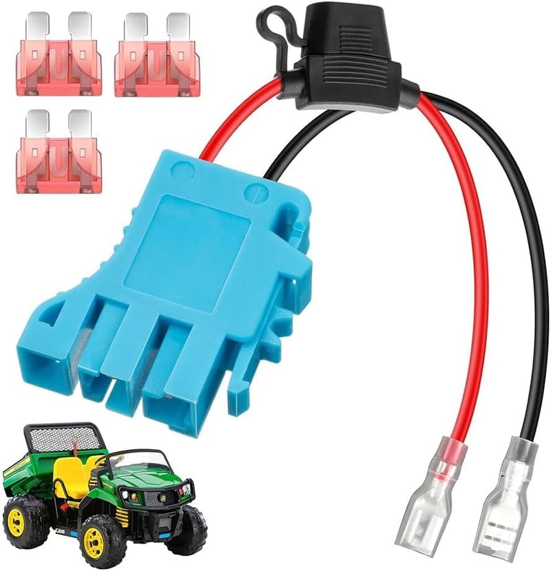 Exogio Kábelköteg Csatlakozó 12V Peg-Perego Járművekhez - 12AWG Vezeték Biztosítékkal, Akkumulátor Adapter Gyerekjárművekhez, Kék