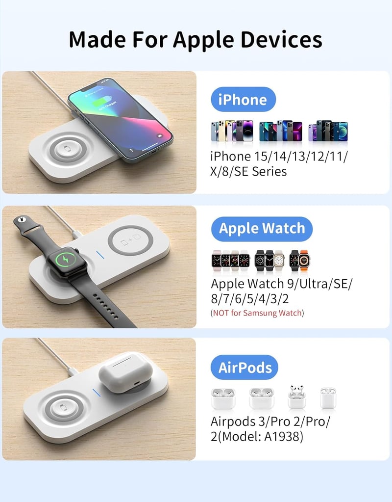JoyGeek 2 az 1-ben Fehér Vezeték Nélküli Töltőpad iPhone, iWatch és AirPods Készülékekhez