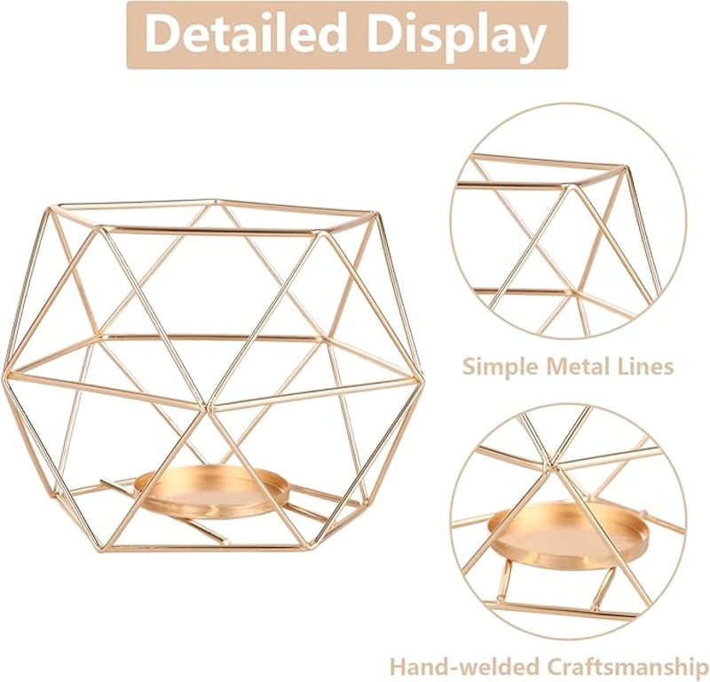 6 darabos arany geometrikus teafénytartó szett, ötszögletű dekoratív gyertyatartó