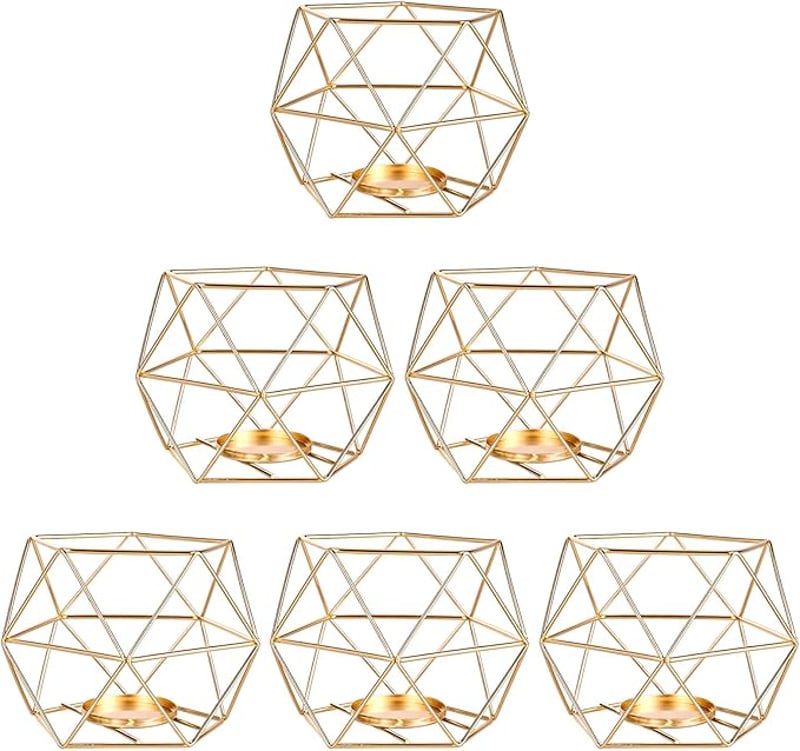 6 darabos arany geometrikus teafénytartó szett, ötszögletű dekoratív gyertyatartó