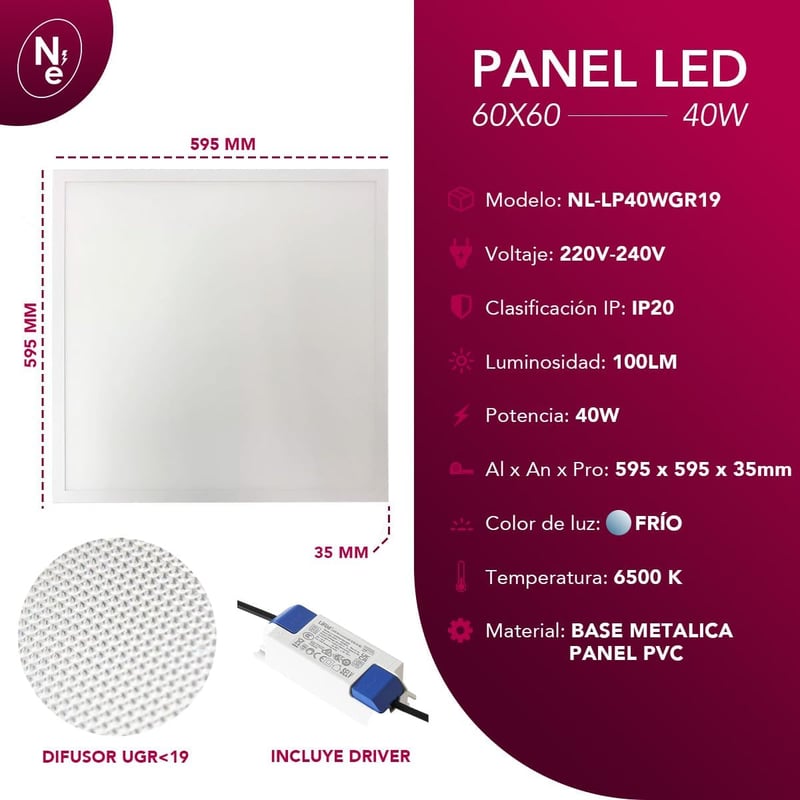 60×60 cm LED Mennyezeti Lámpa, 40W – 6500K Hidegfehér Fény Energiatakarékos Panel Lámpa