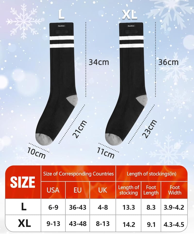 6000 mAh Heated Socks, Rechargeable Heating Socks with 4 Heat Settings & Latest Heated Toe Design, Heated Socks with Battery, USB Heated Foot Warmer, Electric Warm Winter Socks