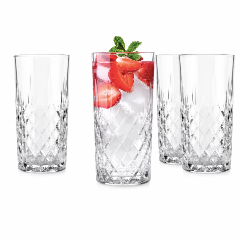 Set pahare pentru long drink/cocktail Glasmark Krosno 300 ml, efect de cristal, transparent — lipsesc 2 pahare (stare: vezi a 2-a imagine)