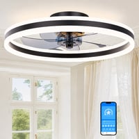 Stropný ventilátor SUNKENET so svetlom, 60 cm, čierny, tichý do spálne — bez diaľkového ovládania (stav: viď 2. obrázok) 1