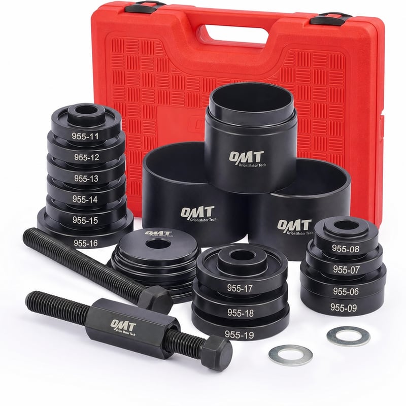 Set 23 piese Orion Motor Tech pentru montarea și demontarea rulmenților roților, extractor butuc față, ciocan culisant, set universal de prese și bucșe