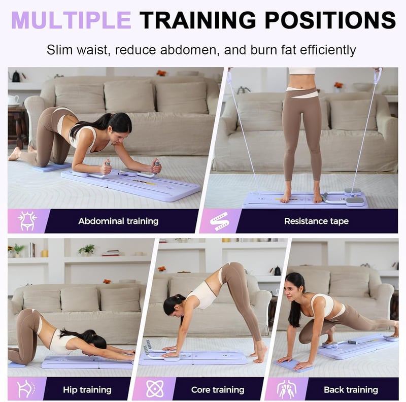 ExeractFit Hasizom Erősítő Roller Board - Automata Visszapattanó Edzőeszköz Ellenálló Gumiszalaggal, Pilates Reformer Szett, Fekete