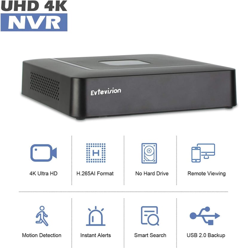 Evtevision 16 csatornás 4K NVR biztonsági kamera rögzítő, P2P felhő támogatással